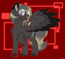 Size: 2000x1813 | Tagged: semi-grimdark, artist:koapony, derpibooru import, oc, unofficial characters only, pegasus, pony, blood, glasses, image, jpeg, looking at you, sinister smile, spread wings, wings