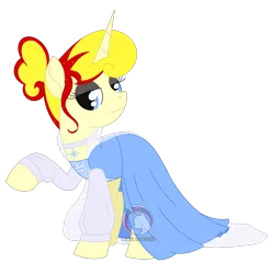 Size: 1852x1864 | Tagged: safe, artist:dyonys, derpibooru import, oc, oc:miss libussa, pony, unicorn, choker, clothes, czequestria, dress, eyeshadow, female, image, makeup, mare, png, raised hoof, simple background, transparent background, watermark