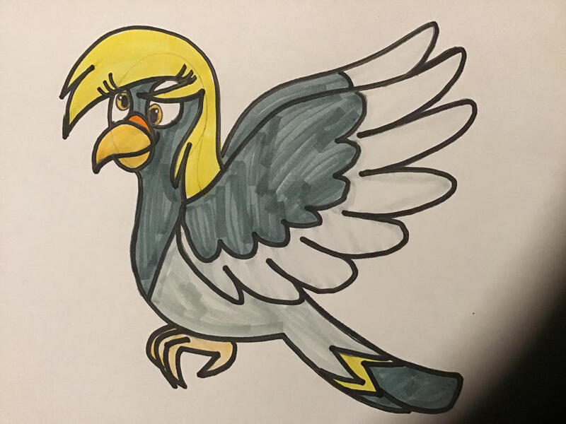 Size: 900x675 | Tagged: safe, artist:tigeressbird324, derpibooru import, derpy hooves, bird, pigeon, birdified, female, image, jpeg, marker drawing, solo, species swap, traditional art