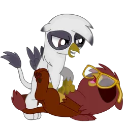 Size: 2578x2645 | Tagged: safe, artist:beesmeliss, derpibooru import, oc, oc:gareth, oc:gilbert, unofficial characters only, gryphon, chickub, glasses, image, paw pads, png, simple background, transparent background