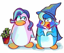 Size: 1277x1065 | Tagged: safe, artist:silv__silv, derpibooru import, starlight glimmer, trixie, bird, penguin, club penguin, image, jpeg, plant, simple background, species swap, white background