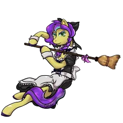 Size: 3500x3500 | Tagged: safe, artist:ghouleh, derpibooru import, oc, unofficial characters only, earth pony, pony, apron, braid, braided ponytail, broom, clothes, crossdressing, ear fluff, image, maid, male, png, ponytail, ribbon, sparkly eyes, stallion, wingding eyes