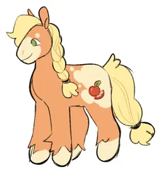 Size: 606x637 | Tagged: safe, artist:peachybats, derpibooru import, applejack, earth pony, pony, g5, applejack (g5 concept leak), female, g5 concept leaks, hair braid, image, mare, png, redesign, simple background, smiling, solo, tail, unshorn fetlocks, white background