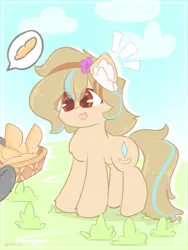 Size: 1000x1333 | Tagged: safe, artist:grithcourage, derpibooru import, oc, oc:grith courage, earth pony, adorable face, baguette, bread, colored, cute, ear fluff, excited, female, flat colors, food, image, png, simple background