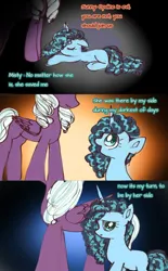 Size: 932x1507 | Tagged: safe, artist:jaanhavi, derpibooru import, alicorn, pony, unicorn, g5, spoiler:g5, comic, dialogue, duo, english, female, filly, filly misty brightdawn, foal, image, implied sunny starscout, jpeg, mare, misty brightdawn, opaline arcana, younger