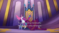 Size: 3072x1727 | Tagged: safe, derpibooru import, screencap, alicorn, pony, g5, my little pony: tell your tale, spoiler:g5, spoiler:my little pony: tell your tale, spoiler:tyts01e50, female, image, indonesian, jpeg, mare, opaline (song), opaline alone, opaline arcana, open mouth, open smile, smiling, solo, subtitles