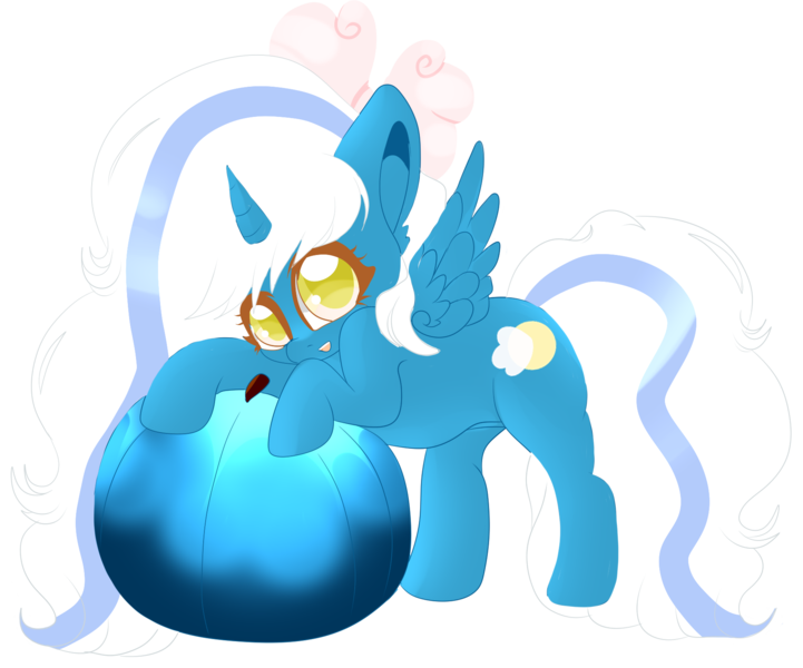 Size: 1808x1504 | Tagged: safe, artist:sakimiaji, derpibooru import, oc, oc:fleurbelle, unofficial characters only, alicorn, pony, alicorn oc, bow, cute, hair bow, happy, horn, image, png, pumpkin, simple background, solo, transparent background, wings, yellow eyes