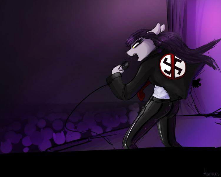 Size: 6371x5090 | Tagged: suggestive, artist:tenenbris, derpibooru import, oc, oc:alicia malice, unofficial characters only, anthro, antifa, concert, image, latex, nazi, png, punk, singing, swastika