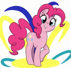 Size: 2456x2360 | Tagged: safe, artist:axlearts, pinkie pie, earth pony, pony, female, image, jpeg, looking at you, mare, raised hoof, simple background, smiling, solo, white background