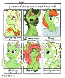 Size: 1423x1699 | Tagged: safe, artist:mscolorsplash, derpibooru import, granny smith, tree hugger, alicorn, anthro, earth pony, pony, seahorse, undead, zombie, zombie pony, six fanarts, animal crossing, crossover, female, green, image, male, mare, minecraft, neopets, png, spongebob squarepants, stallion, young granny smith, younger