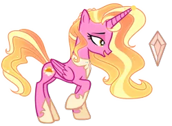 Size: 2563x1879 | Tagged: safe, artist:harmonyvitality-yt, derpibooru import, luster dawn, alicorn, pony, alicornified, base used, concave belly, ethereal mane, ethereal tail, eyelashes, female, folded wings, hoof shoes, image, jewelry, lidded eyes, long mane, lustercorn, mare, open mouth, peytral, png, princess shoes, race swap, raised hoof, regalia, side view, simple background, slim, smiling, solo, tail, thin, transparent background, wings