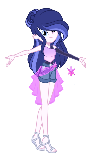 Size: 1724x2835 | Tagged: safe, artist:harmonyvitality-yt, derpibooru import, oc, unofficial characters only, equestria girls, base used, eyelashes, female, image, offspring, parent:flash sentry, parent:twilight sparkle, parents:flashlight, png, sandals, simple background, smiling, solo, transparent background