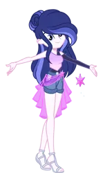 Size: 1724x2835 | Tagged: safe, artist:harmonyvitality-yt, derpibooru import, oc, unofficial characters only, equestria girls, base used, eyelashes, female, image, offspring, parent:flash sentry, parent:twilight sparkle, parents:flashlight, png, sandals, simple background, smiling, solo, transparent background