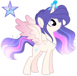 Size: 1800x1767 | Tagged: safe, artist:harmonyvitality-yt, derpibooru import, oc, unofficial characters only, alicorn, pony, alicorn oc, base used, eyelashes, female, glow, glowing horn, horn, image, jewelry, mare, necklace, offspring, parent:flash sentry, parent:twilight sparkle, parents:flashlight, png, simple background, smiling, solo, transparent background, wings
