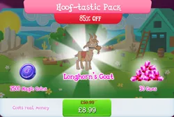 Size: 1264x856 | Tagged: safe, derpibooru import, idw, official, unnamed character, bundle, costs real money, english, gameloft, gem, horns, idw showified, image, jpeg, magic coins, mobile game, my little pony: magic princess, numbers, sale, solo, solo focus, text, unnamed goat