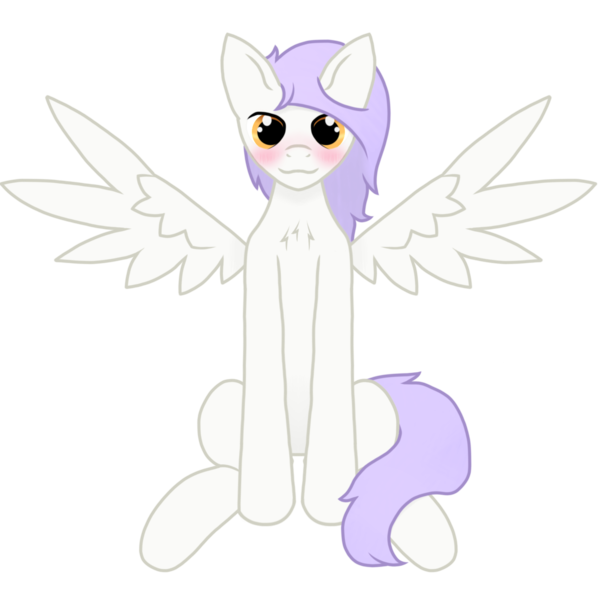 Size: 1500x1500 | Tagged: safe, artist:starfire dream, derpibooru import, oc, oc:mockery, unofficial characters only, pegasus, pony, amber eyes, blushing, chest fluff, digital art, front view, image, looking at you, male, pegasus oc, png, purple hair, purple mane, purple tail, simple background, sitting, smiling, solo, spread wings, stallion, tail, transparent background, white fur, wingboner, wings