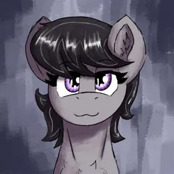 Size: 1592x1592 | Tagged: safe, artist:reddthebat, derpibooru import, octavia melody, earth pony, pony, :3, abstract background, alternate hairstyle, bust, ear fluff, female, image, jpeg, lidded eyes, looking at you, mare, missing accessory, smiling, smiling at you, solo
