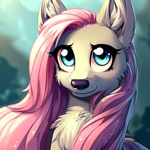 Size: 1000x1000 | Tagged: safe, derpibooru import, machine learning generated, stable diffusion, fluttershy, wolf, flutterwolf, image, jpeg, looking at you, solo, species swap, wolfified