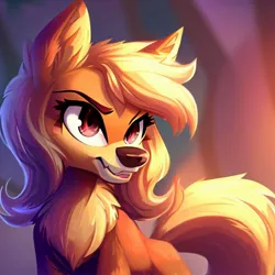 Size: 1000x1000 | Tagged: safe, derpibooru import, machine learning generated, stable diffusion, applejack, wolf, image, jpeg, solo, species swap, wolfified, wolfjack, wrong eye color