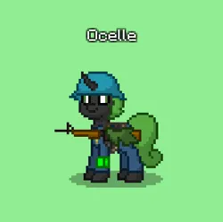 Size: 833x826 | Tagged: safe, derpibooru import, oc, oc:ocelle, unofficial characters only, changeling, fallout equestria, blockhouse security, changeling oc, image, in old geneva, jpeg, security guard, security officer