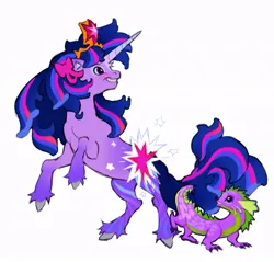 Size: 853x815 | Tagged: safe, artist:asimot2000, derpibooru import, spike, twilight sparkle, dragon, pony, unicorn, alternate design, duo, image, jpeg, unicorn twilight