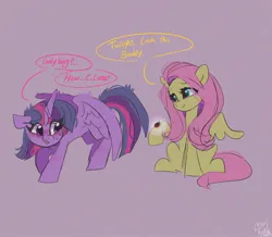 Size: 1510x1315 | Tagged: safe, artist:petaltwinkle, derpibooru import, fluttershy, twilight sparkle, twilight sparkle (alicorn), alicorn, insect, ladybug, pegasus, pony, cute, dialogue, duo, female, image, jpeg, mare, nervous, nervous sweat, shyabetes, smiling, speech bubble, sweat, twiabetes, twilight hates ladybugs