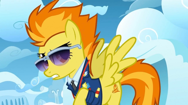 Size: 2160x1213 | Tagged: safe, derpibooru import, screencap, spitfire, pegasus, pony, wonderbolts academy, clothes, cloud, cloudsdale, cutie mark, drill sergeant, female, image, jpeg, mare, necktie, solo, solo female, spread wings, suit, sunglasses, uniform, whistle, whistle necklace, wings, wonderbolts dress uniform