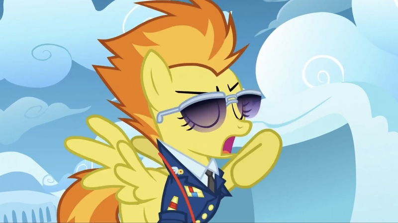 Size: 2160x1210 | Tagged: safe, derpibooru import, screencap, spitfire, pegasus, pony, wonderbolts academy, clothes, cloud, cloudsdale, drill sergeant, female, image, jpeg, mare, necktie, solo, solo female, spread wings, suit, sunglasses, uniform, whistle, whistle necklace, wings, wonderbolts dress uniform