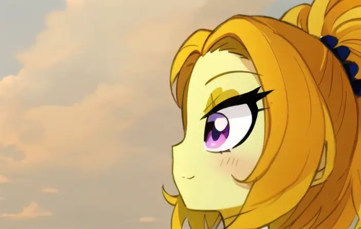 Size: 704x448 | Tagged: safe, artist:luckreza8, derpibooru import, machine learning generated, adagio dazzle, human, equestria girls, afternoon, anime, cloud, female, happy, image, pinegraph, png, remake, sky