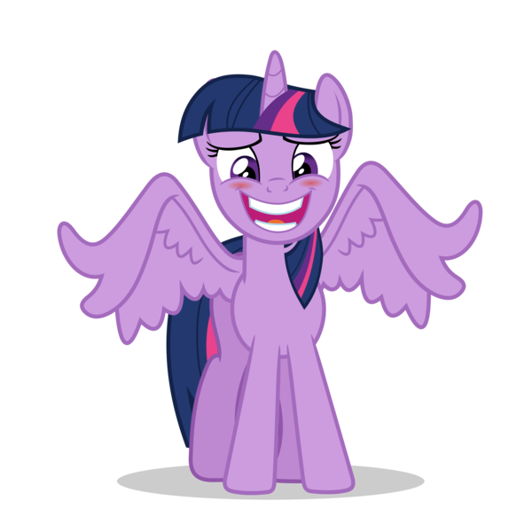 Size: 5000x5000 | Tagged: safe, artist:gypsykumquat, derpibooru import, twilight sparkle, twilight sparkle (alicorn), alicorn, pony, .svg available, absurd resolution, awkward smile, blushing, embarrassed, embarrassed grin, female, grin, image, inkscape, looking at you, png, show accurate, simple background, smiling, smiling at you, solo, spread wings, transparent background, vector, wings