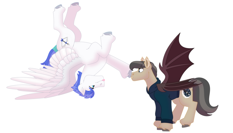 Size: 1280x732 | Tagged: safe, artist:itstechtock, derpibooru import, oc, oc:swift wing, oc:waxing lyrical, unofficial characters only, bat pony, pegasus, pony, boop, image, male, png, quadrupedal, simple background, stallion, transparent background