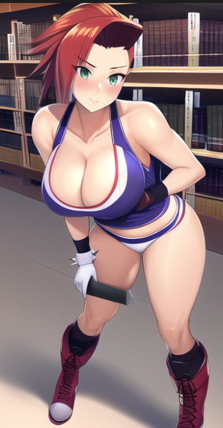 Size: 378x728 | Tagged: suggestive, derpibooru import, machine learning generated, novelai, stable diffusion, scootaloo, absolute cleavage, big breasts, breasts, busty scootaloo, cleavage, clothes, female, huge breasts, image, looking at you, muscles, png, shoes, solo, solo female, thighs, tight clothing, tight fit, wide hips, workout, workout outfit