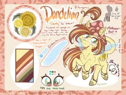 Size: 2224x1668 | Tagged: safe, artist:mychelle, derpibooru import, oc, oc:dandelion, fairy, fairy pony, original species, female, image, png, quadrupedal, reference sheet, solo