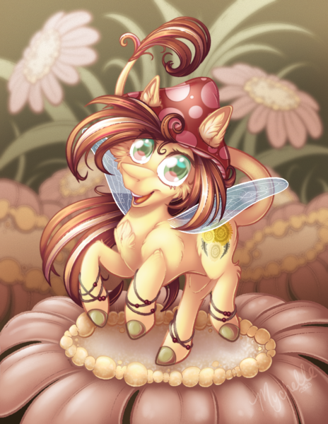 Size: 2550x3300 | Tagged: safe, artist:mychelle, derpibooru import, oc, oc:dandelion, fairy, fairy pony, original species, female, flower, image, png, quadrupedal, solo