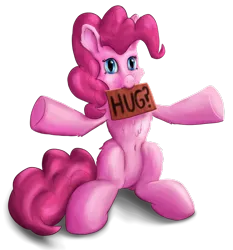 Size: 1150x1235 | Tagged: safe, artist:callichrome, derpibooru import, pinkie pie, earth pony, pony, belly button, cute, diapinkes, female, fluffy, hind legs, image, looking at you, png, sign, simple background, sitting, solo, solo female, standing on two hooves, tail, text, transparent background