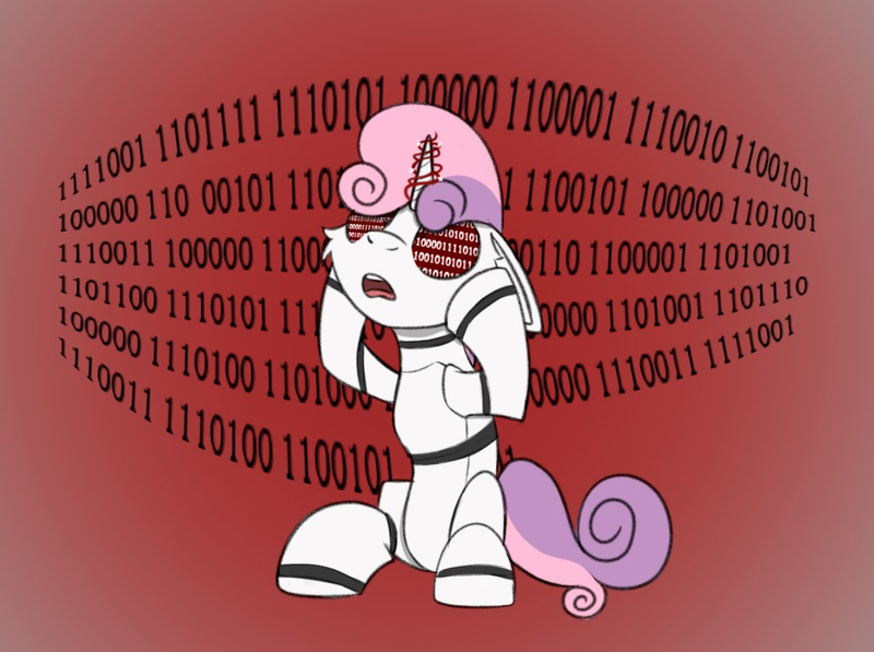 Size: 1039x775 | Tagged: safe, artist:cotarsis, derpibooru import, sweetie belle, pony, robot, robot pony, unicorn, binary, image, png, solo, sweetie bot