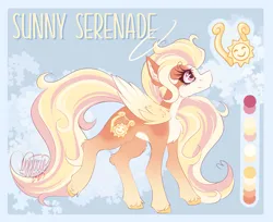 Size: 1967x1602 | Tagged: safe, artist:ezzerie, derpibooru import, oc, oc:sunny serenade, unofficial characters only, pegasus, pony, angel, female, image, lyre, mare, musical instrument, my little pony, png, reference sheet, solo