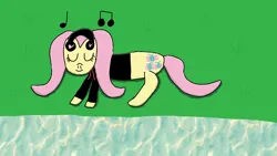 Size: 1920x1080 | Tagged: safe, artist:snowfilly, fluttershy, pegasus, pony, female, fluttershy day, headphones, image, mare, png, solo, sunbathing