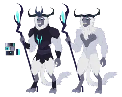 Size: 1280x1020 | Tagged: safe, artist:r0manesqu3, derpibooru import, storm king, yeti, my little pony: the movie, antagonist, armor, beast, bipedal, claws, crown, fangs, fur, horns, image, jewelry, nudity, png, reference sheet, regalia, simple background, staff, staff of sacanas, storm king's emblem, transparent background, vector