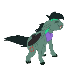 Size: 611x576 | Tagged: safe, artist:euspuche, derpibooru import, oc, oc:target strike, unofficial characters only, bat pony, animated, bandana, bat pony oc, bat wings, commission, dancing, ear piercing, earring, fangs, gif, image, jewelry, piercing, simple background, solo, transparent background, wings, ych result