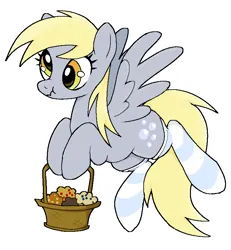 Size: 738x798 | Tagged: safe, artist:muffinz, derpibooru import, derpy hooves, pegasus, pony, basket, clothes, food, image, muffin, png, simple background, socks, solo, striped socks, white background