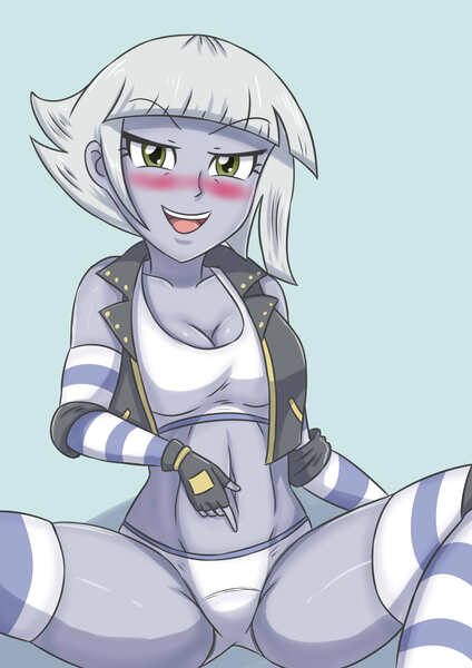 Size: 1961x2775 | Tagged: suggestive, artist:sumin6301, derpibooru import, limestone pie, human, equestria girls, belly button, blue background, blushing, breasts, busty limestone pie, cleavage, equestria girls-ified, female, high res, image, jpeg, simple background, solo, solo female