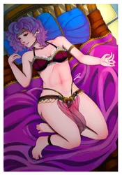 Size: 1280x1833 | Tagged: suggestive, artist:jennobasilicum, derpibooru import, princess flurry heart, human, alternate hairstyle, anklet, barefoot, bed, bedroom, bedroom eyes, belly button, blanket, bra, breasts, clothes, feet, female, humanized, image, jewelry, older, older flurry heart, one eye closed, open mouth, panties, pillow, png, red underwear, solo, solo female, underwear, wink