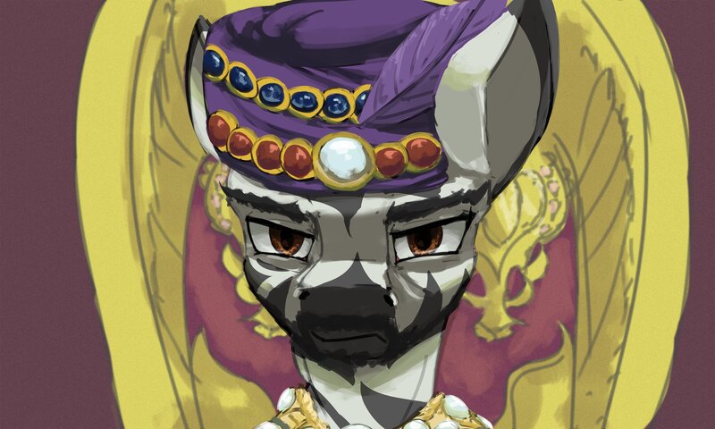 Size: 3500x2100 | Tagged: safe, artist:monx94, derpibooru import, oc, unofficial characters only, zebra, equestria at war mod, bust, gold, image, jpeg, looking at you, portrait, solo