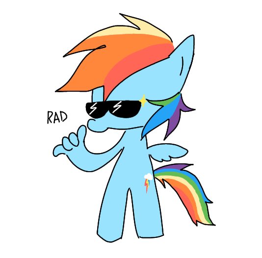 Size: 534x526 | Tagged: safe, artist:_renverie, derpibooru import, rainbow dash, pony, semi-anthro, bipedal, glasses, image, jpeg, rad, simple background, solo, stylistic suck, sunglasses, white background, wings