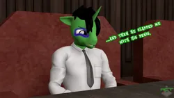 Size: 1920x1080 | Tagged: safe, artist:ray cyber tech, derpibooru import, oc, oc:ray cyber tech, anthro, unicorn, 3d, black eye, button-up shirt, clothes, commission, courtroom, dialogue, dress shirt, image, jpeg, male, meme, necktie, shirt, sitting, solo, the fesh pince of blair 2