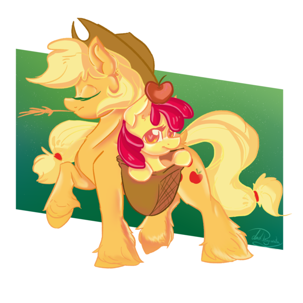 Size: 2000x2000 | Tagged: safe, artist:dankpegasista, derpibooru import, apple bloom, applejack, earth pony, pony, apple, apple bloom is not amused, apple sisters, applejack's hat, basket, big eyes, cel shading, cowboy hat, derpibooru exclusive, digital art, duo, duo female, ear fluff, eyelashes, eyes closed, female, filly, flowy mane, foal, food, full body, gradient background, green background, hair tie, happy, hat, heart, heart eyes, highlights, image, krita, lineart, long hair, long tail, looking at you, mare, messy mane, png, pony in a basket, raised hoof, shading, siblings, signature, simple background, sisters, smiling, smirk, sparkles, standing on two hooves, straw in mouth, tail, three quarter view, transparent background, unamused, unshorn fetlocks, walking, wingding eyes