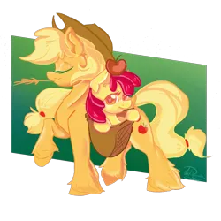 Size: 2000x2000 | Tagged: safe, artist:dankpegasista, derpibooru import, apple bloom, applejack, earth pony, pony, apple, apple bloom is not amused, apple sisters, applejack's hat, basket, big eyes, cel shading, cowboy hat, derpibooru exclusive, digital art, duo, duo female, ear fluff, eyelashes, eyes closed, female, filly, flowy mane, foal, food, full body, gradient background, green background, hair tie, happy, hat, heart, heart eyes, highlights, image, krita, lineart, long hair, long tail, looking at you, mare, messy mane, png, pony in a basket, raised hoof, shading, siblings, signature, simple background, sisters, smiling, smirk, sparkles, standing on two hooves, straw in mouth, tail, three quarter view, transparent background, unamused, unshorn fetlocks, walking, wingding eyes