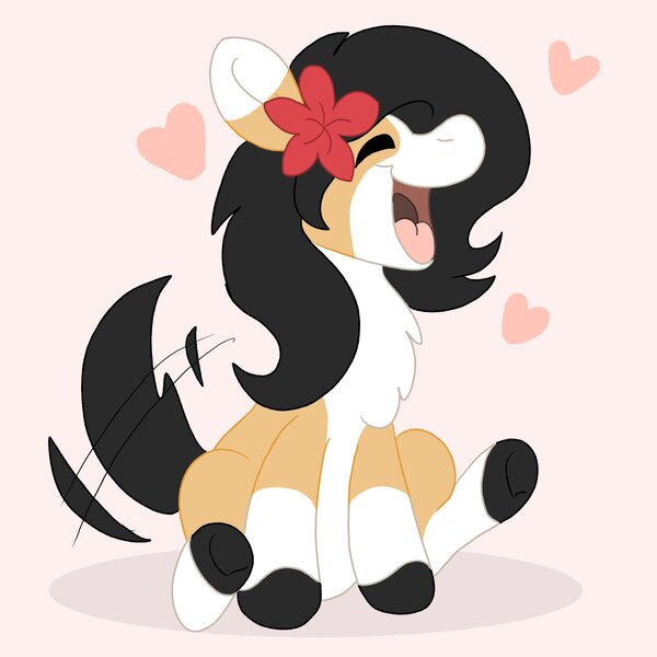 Size: 2000x2000 | Tagged: safe, artist:euspuche, derpibooru import, oc, oc:liliya krasnyy, earth pony, eyes closed, flower, flower in hair, image, jpeg, open mouth, simple background, smiling