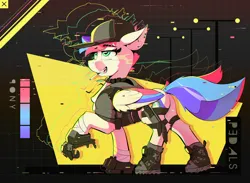 Size: 4500x3300 | Tagged: safe, artist:pedalspony, derpibooru import, oc, oc:pedals, unofficial characters only, pegasus, boots, clothes, collar, cyberpunk, dock, dock piercing, drug use, drugs, ear piercing, error, glitch, gun, handgun, hoodie, image, knife, mechanical hands, piercing, pistol, png, shoes, smoke, smoking, tail, tail piercing, weapon, wrist wraps